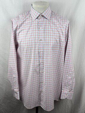 Proper Cloth Blue Red Multi Check Non-Iron Stretch Dress Shirt 17.5 35.3